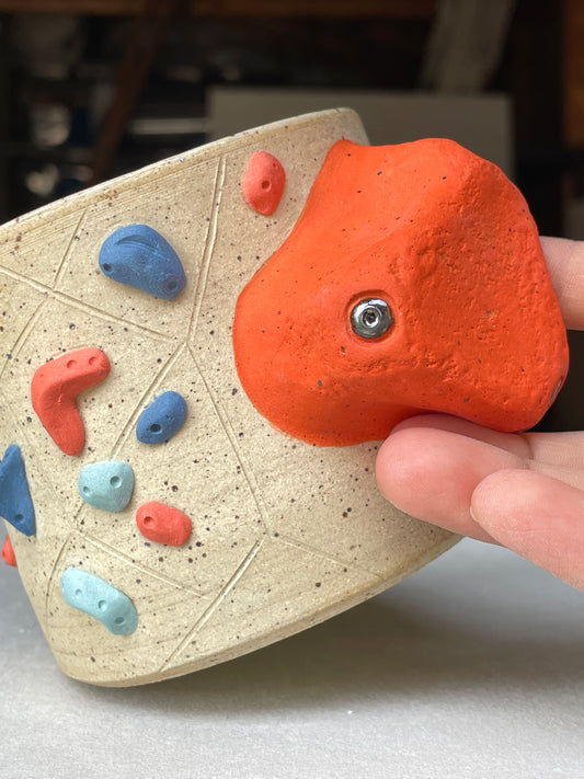 Buff Speckled Climbing Cup with Hold Handle - Handsculpted PREORDER