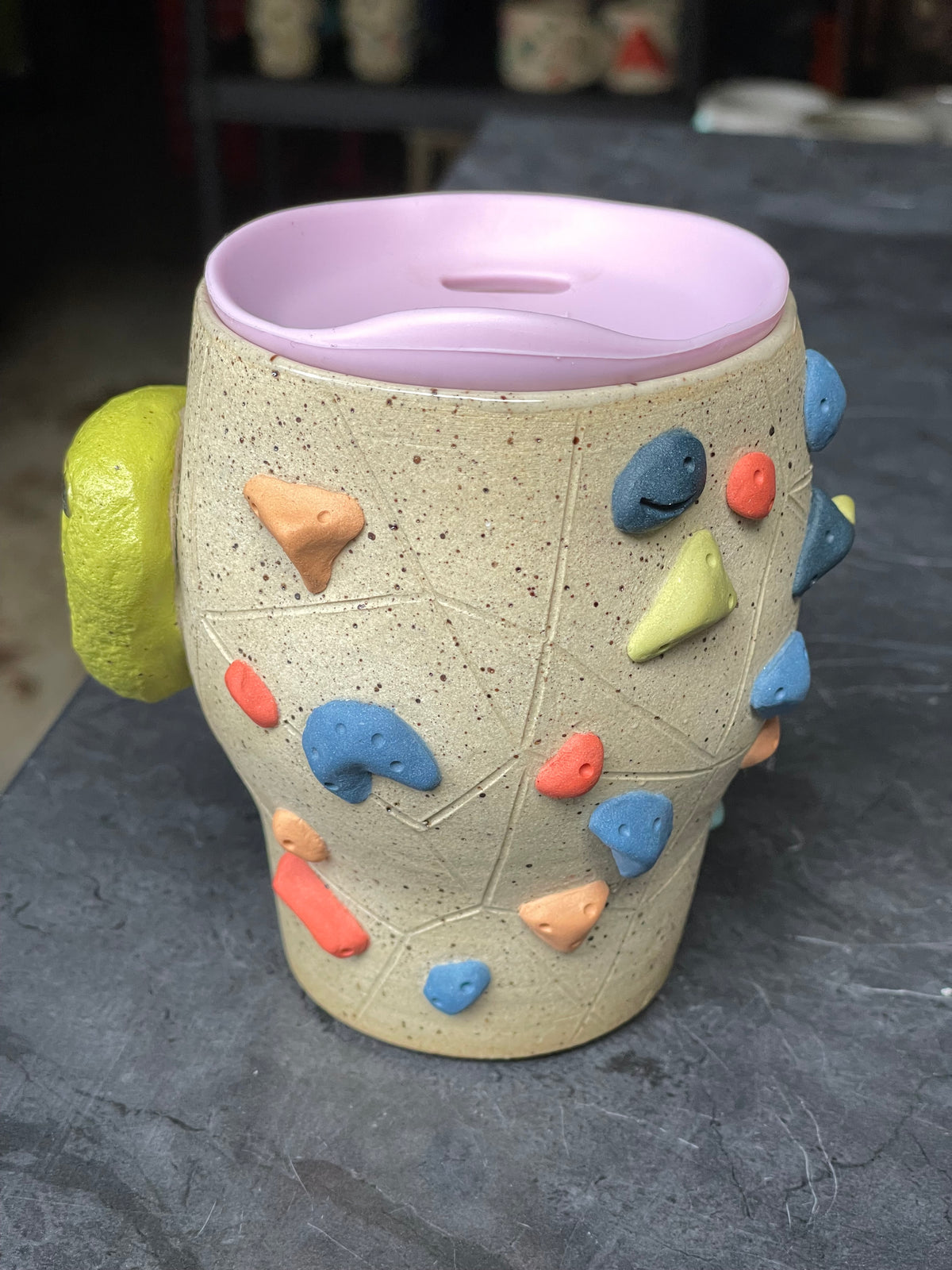 Tapered Tumbler - Buff Speckled with Hold Handle - Handsculpted