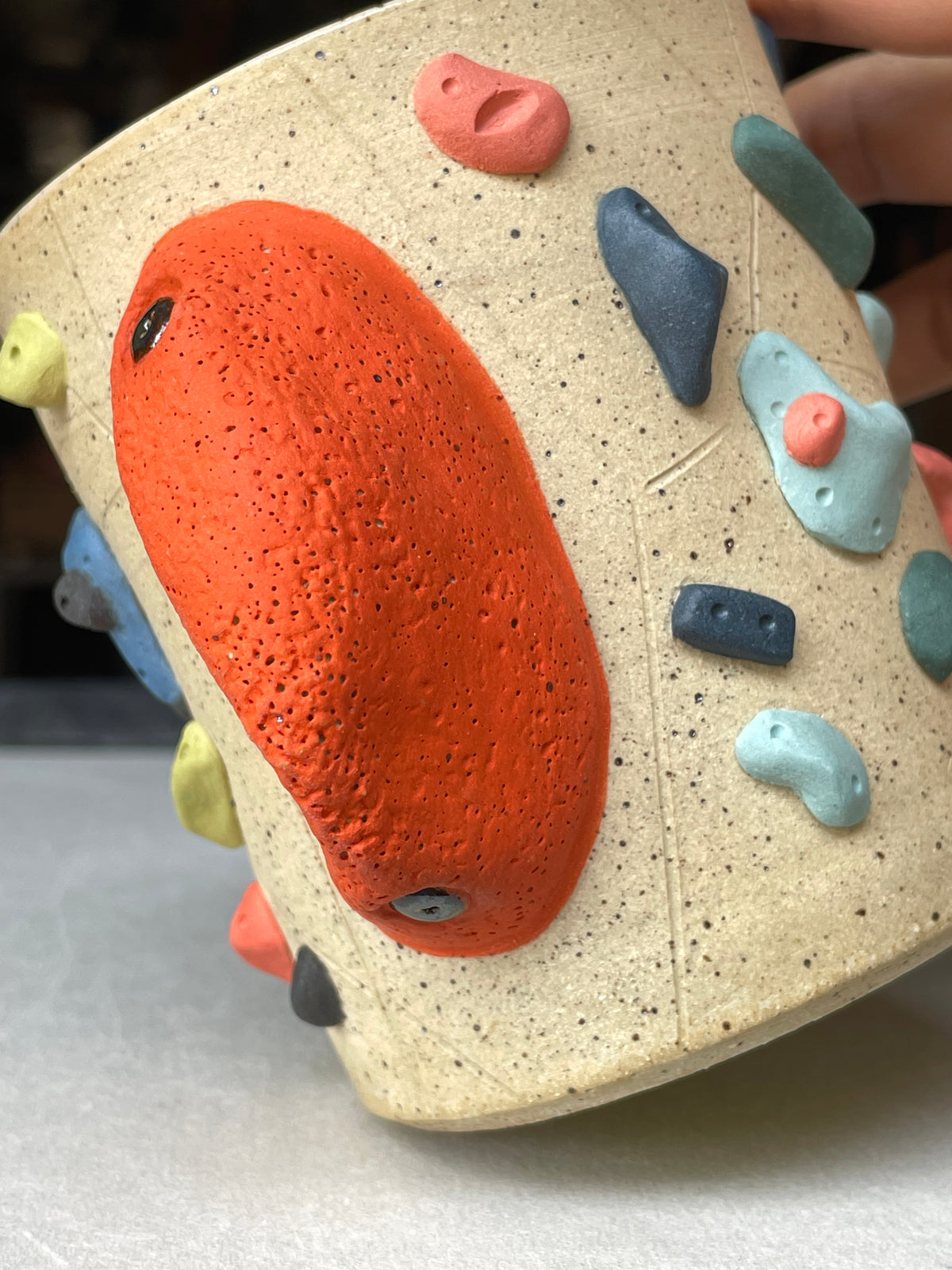 ORIG ALL - Buff Speckled Climbing Cup with Hold Handle - Handsculpted