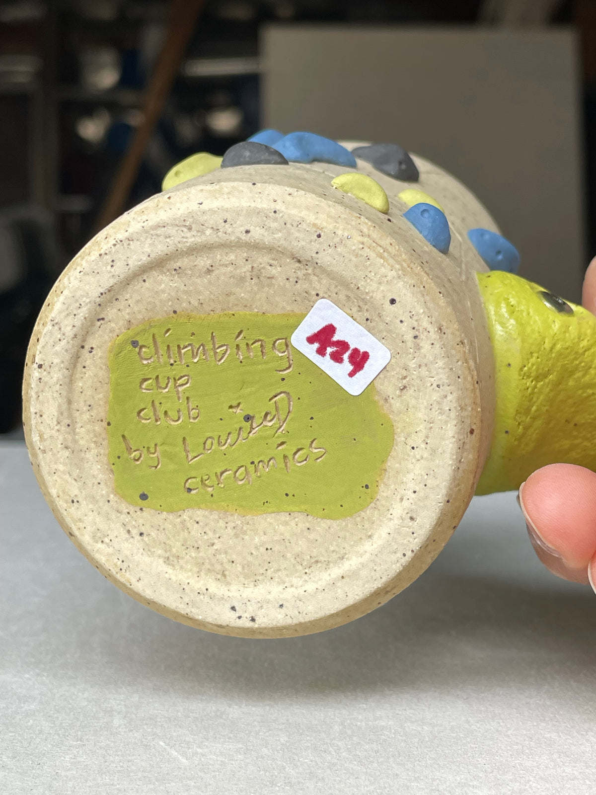V-shape Cup - Buff Speckled with Hold Handle - Handsculpted