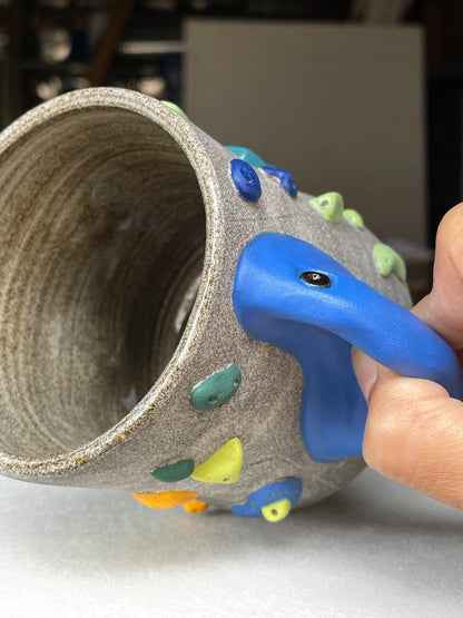 BRIGHT BLUE Hold Handle - Granite Climbing Cup- Handsculpted