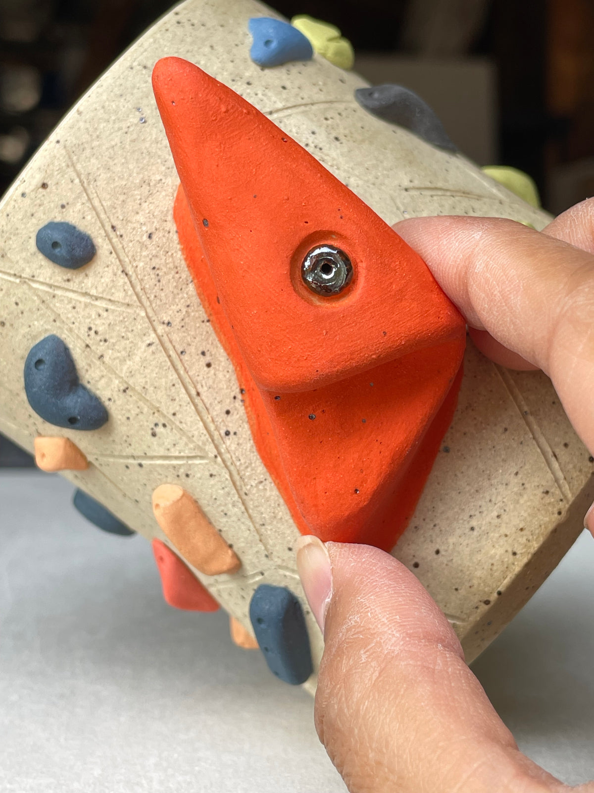 Straight Wall Cup - Buff Speckled with Hold Handle - Handsculpted