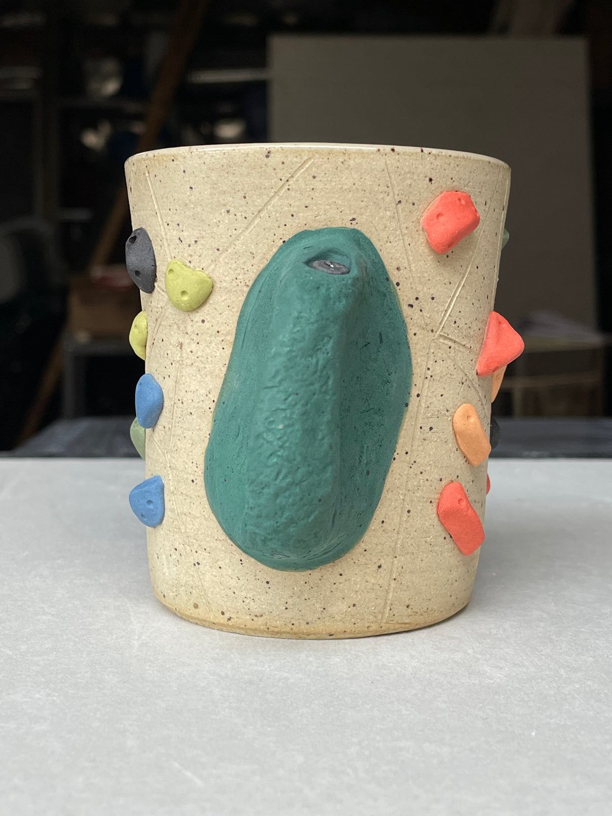 V-shape Cup - Buff Speckled with Hold Handle - Handsculpted