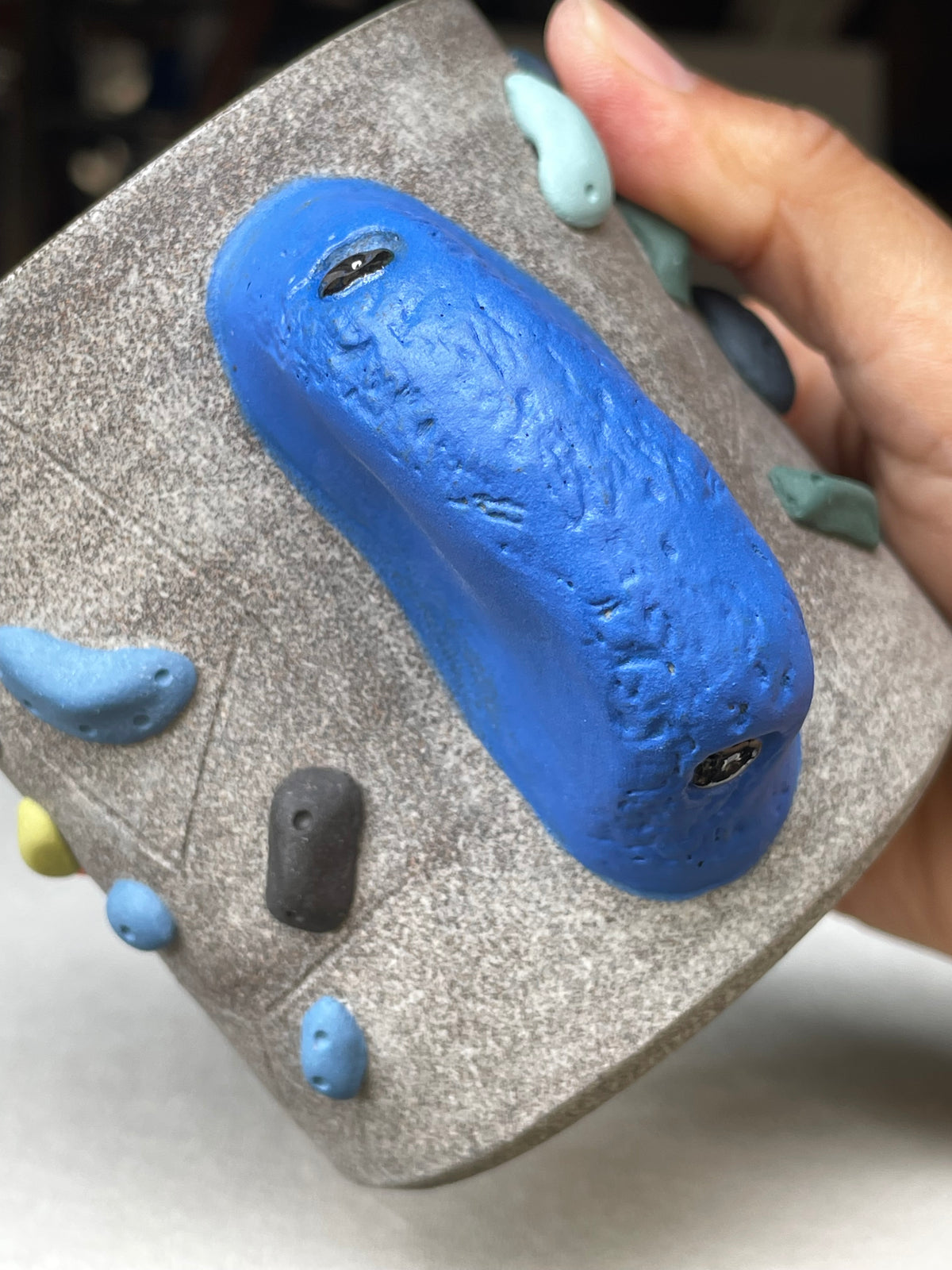 BRIGHT BLUE Hold Handle - Granite Climbing Cup- Handsculpted