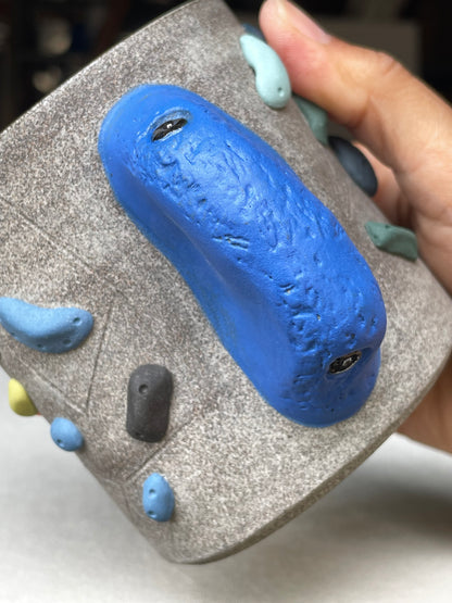 BRIGHT BLUE Hold Handle - Granite Climbing Cup- Handsculpted