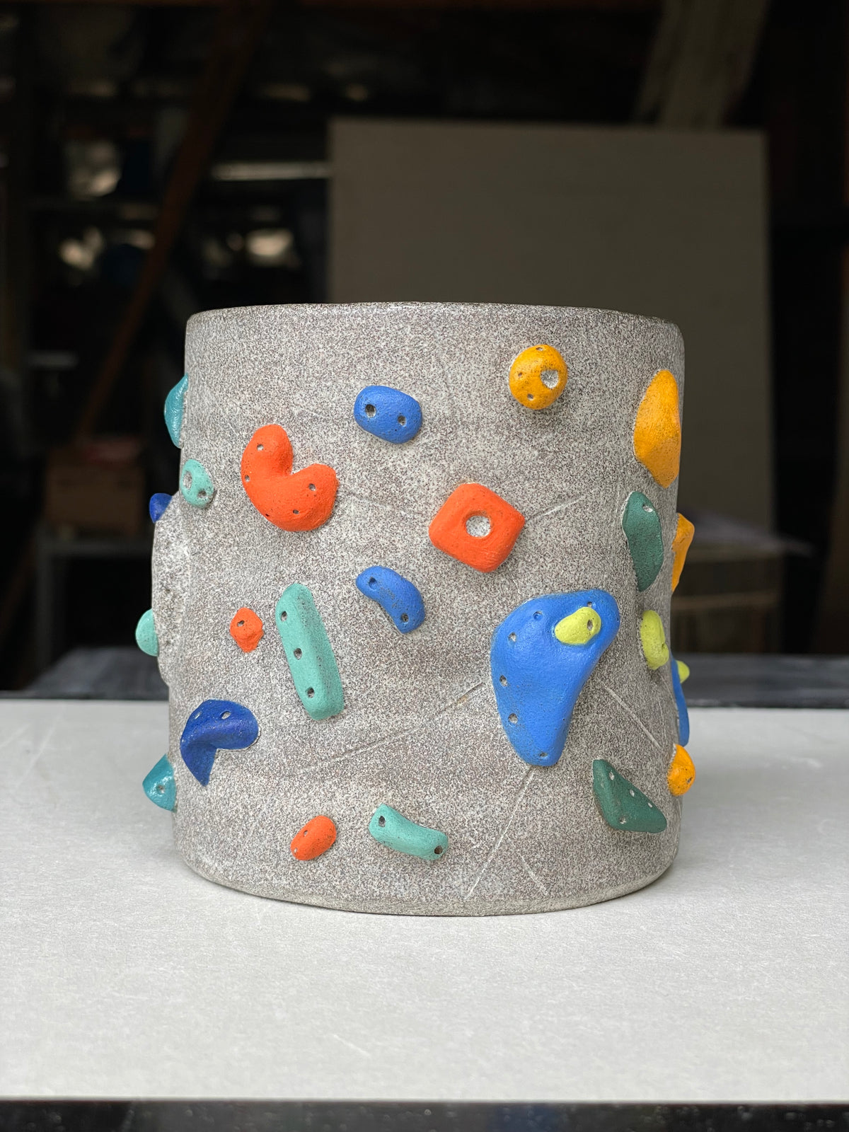 BRIGHT BLUE Hold Handle - Granite Climbing Cup- Handsculpted