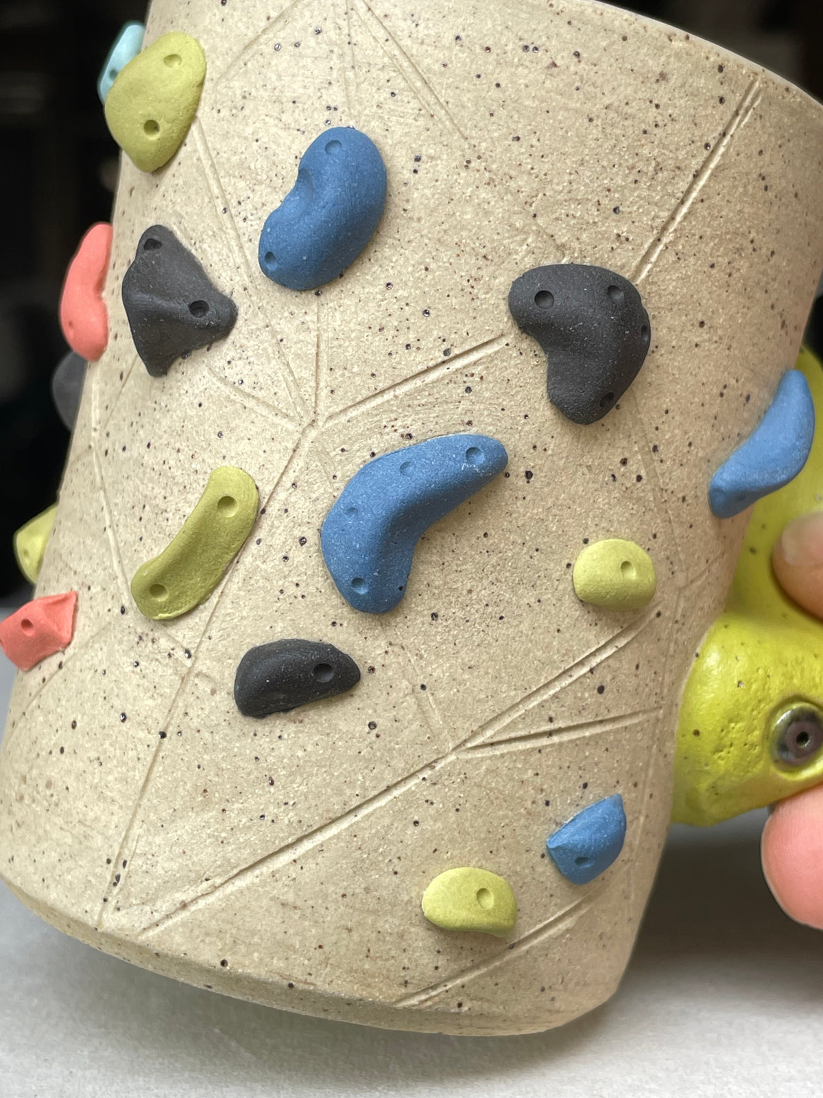 V-shape Cup - Buff Speckled with Hold Handle - Handsculpted