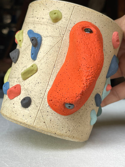 V-shape Cup - Buff Speckled with Hold Handle - Handsculpted