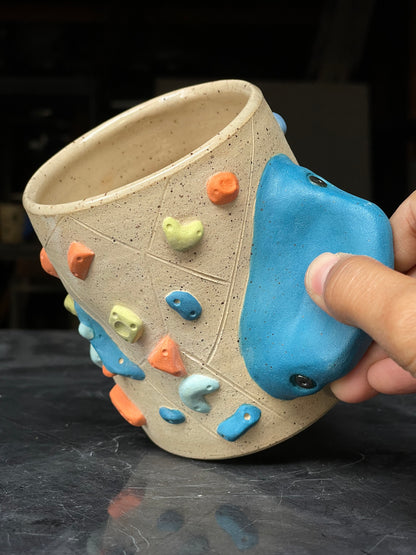 Straight Wall Cup - Buff Speckled with Hold Handle - Handsculpted
