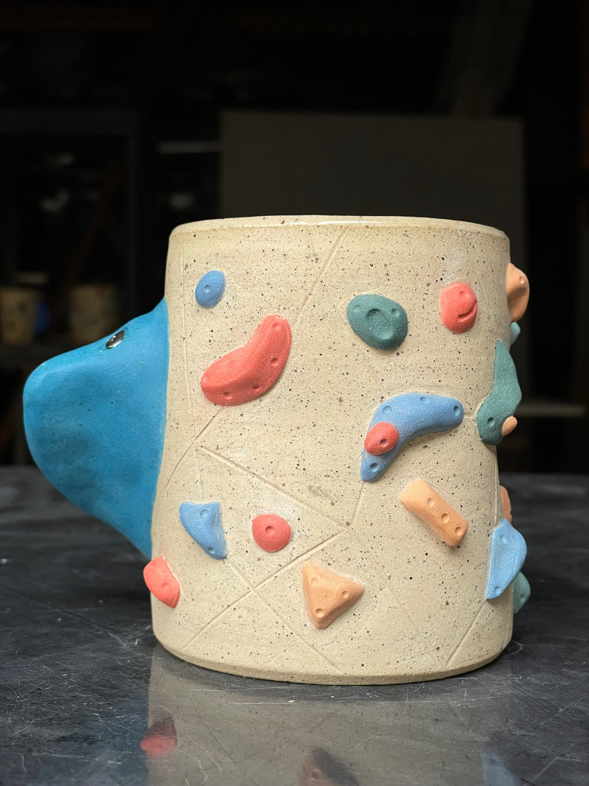 Straight Wall Cup - Buff Speckled with Hold Handle - Handsculpted