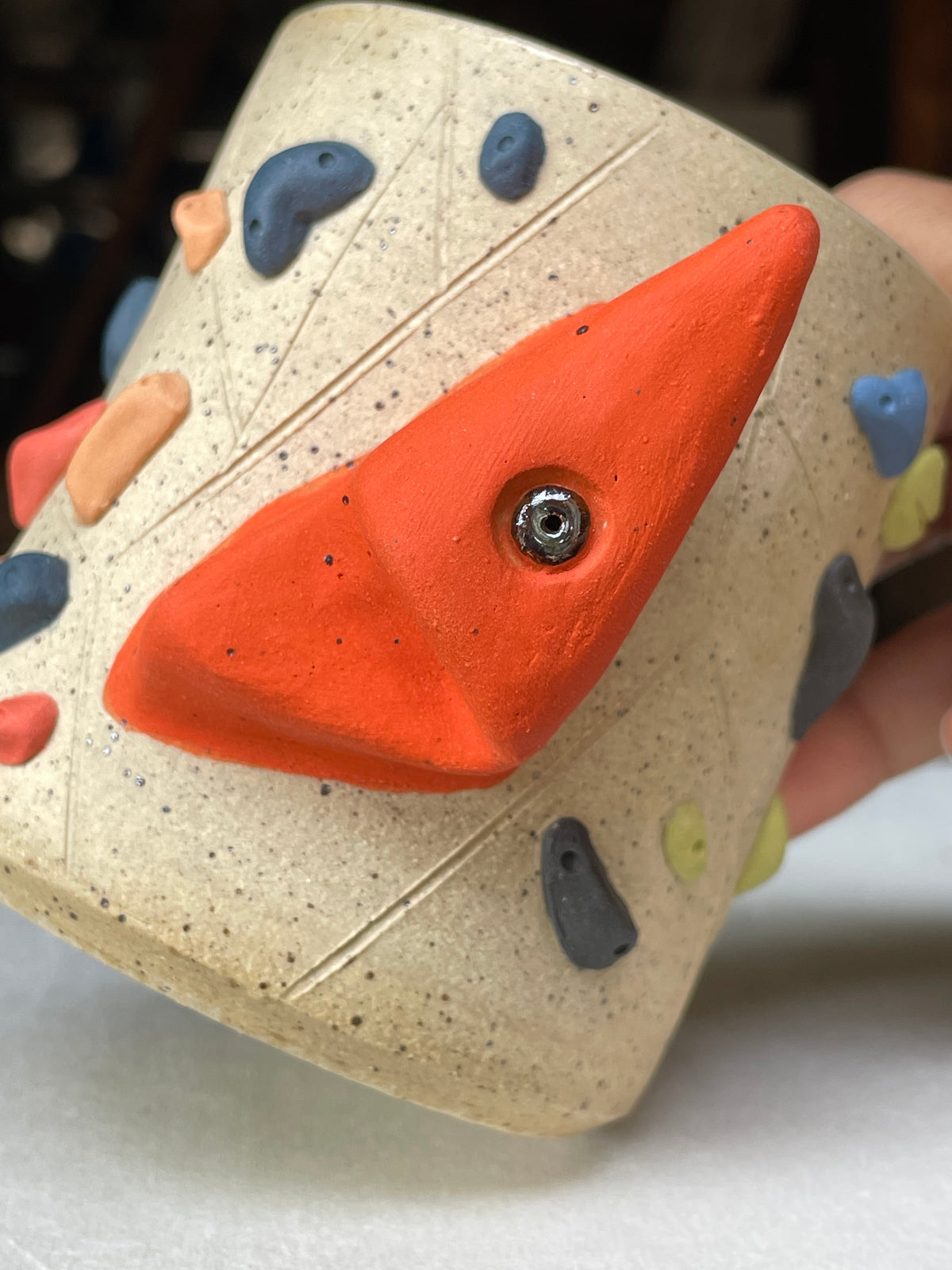 Straight Wall Cup - Buff Speckled with Hold Handle - Handsculpted
