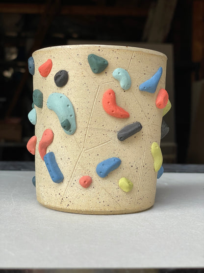 V-shape Cup - Buff Speckled with Hold Handle - Handsculpted