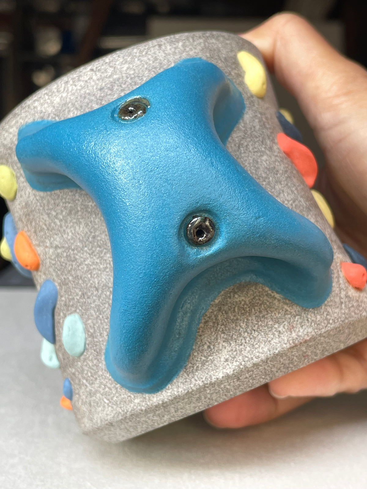 MUTED BLUE Hold Handle - Granite Climbing Cup -Handsculpted