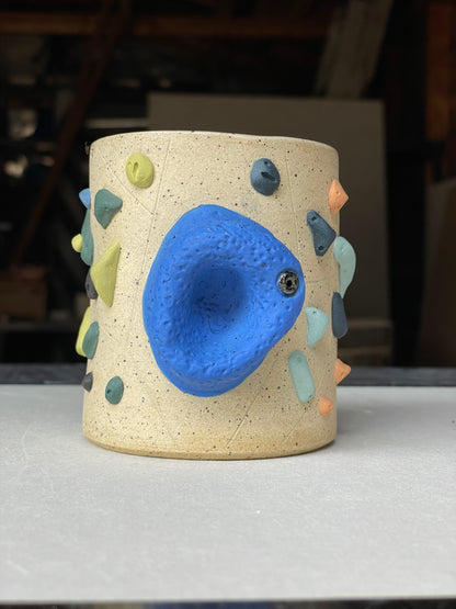 Straight Wall Cup - Buff Speckled with Hold Handle - Handsculpted
