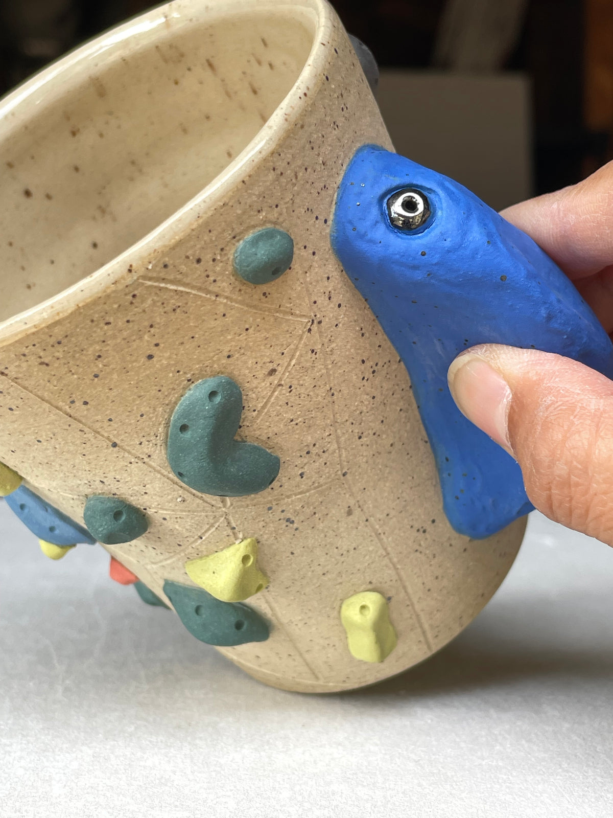 V-shape Cup - Buff Speckled with Hold Handle - Handsculpted