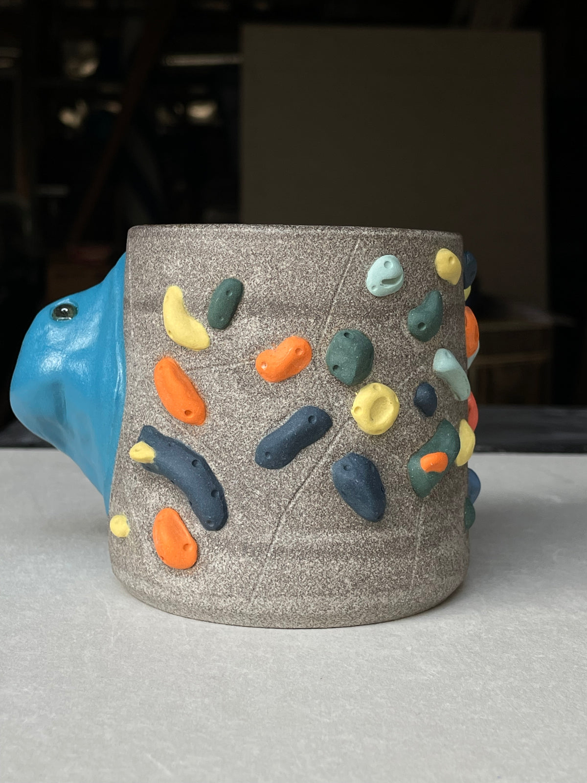 MUTED BLUE Hold Handle - Granite Climbing Cup -Handsculpted