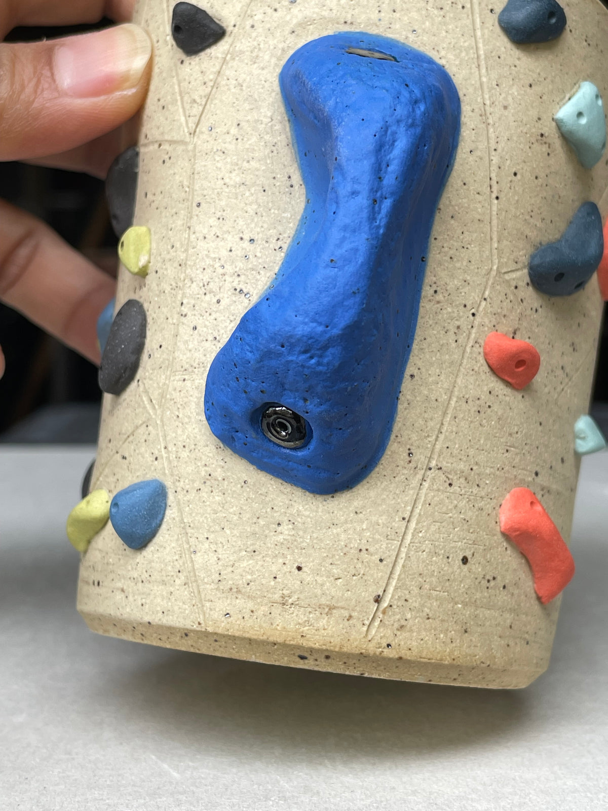 V-shape Cup - Buff Speckled with Hold Handle - Handsculpted