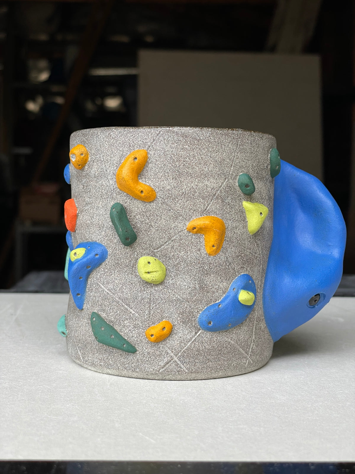 BRIGHT BLUE Hold Handle - Granite Climbing Cup- Handsculpted
