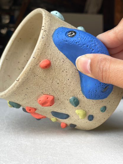 Straight Wall Cup - Buff Speckled with Hold Handle - Handsculpted