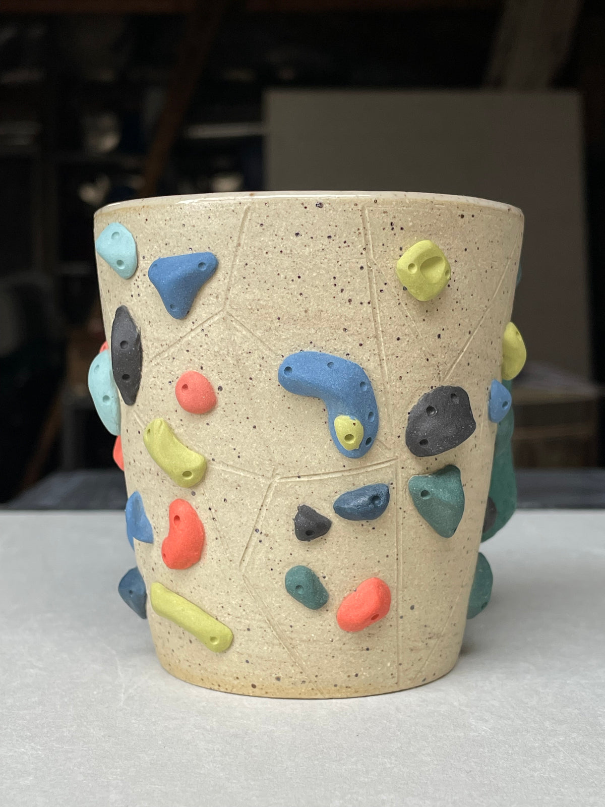 V-shape Cup - Buff Speckled with Hold Handle - Handsculpted