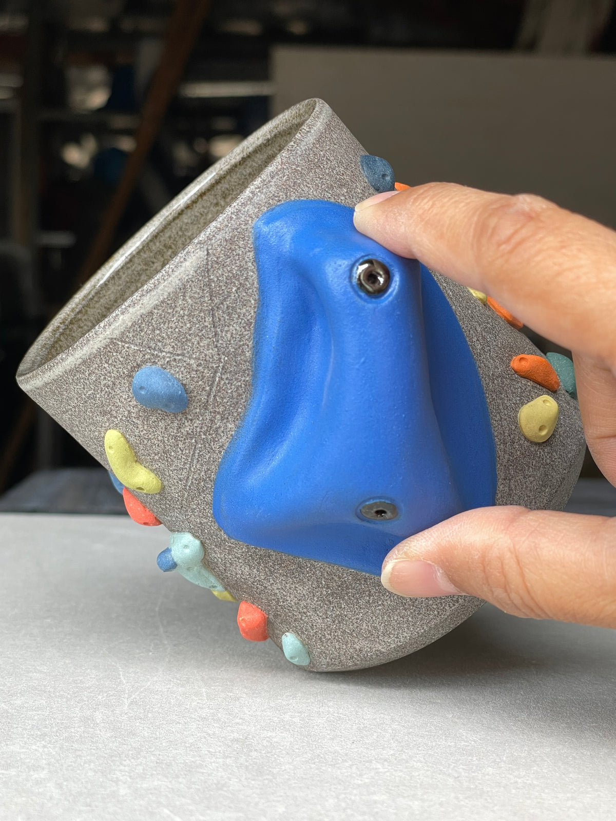 BRIGHT BLUE Hold Handle - Granite Climbing Cup- Handsculpted