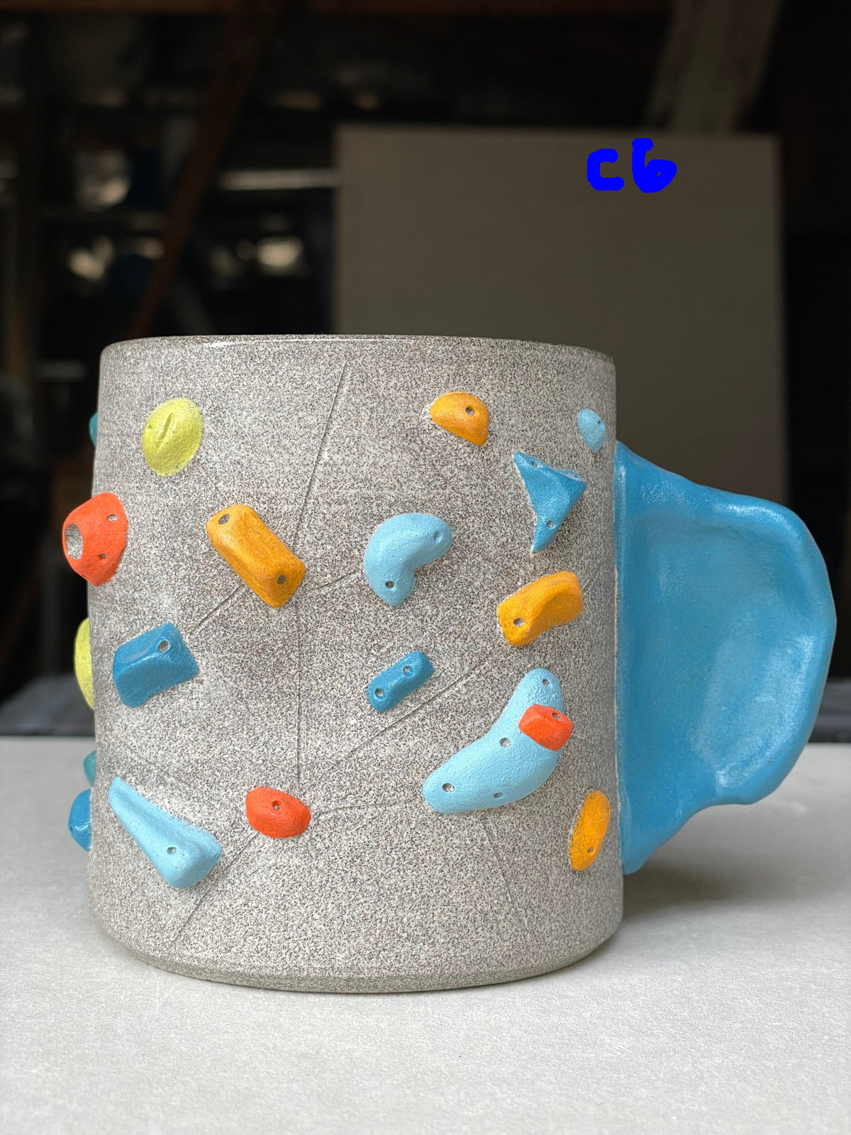 MUTED BLUE Hold Handle - Granite Climbing Cup -Handsculpted