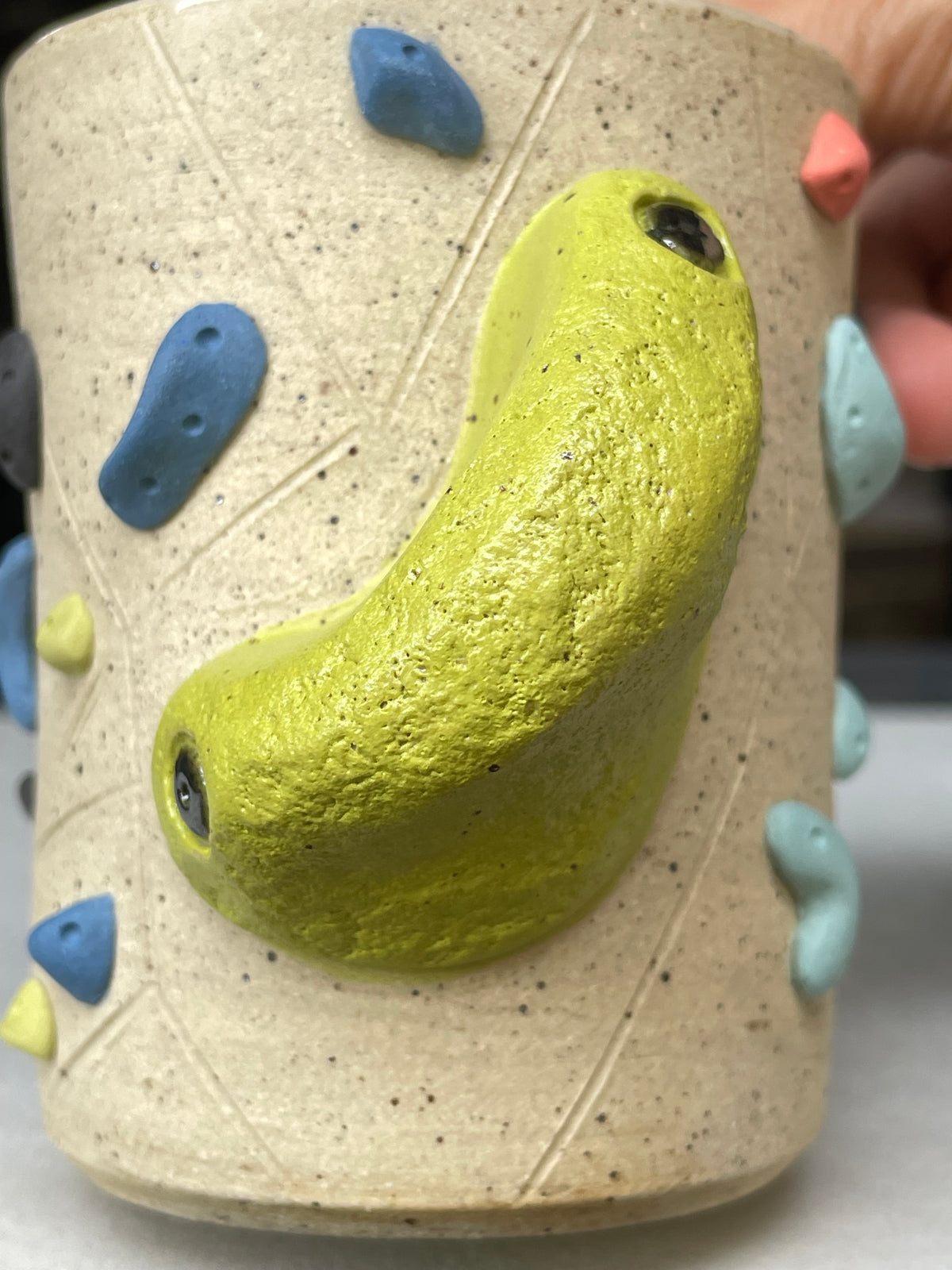 V-shape Cup - Buff Speckled with Hold Handle - Handsculpted
