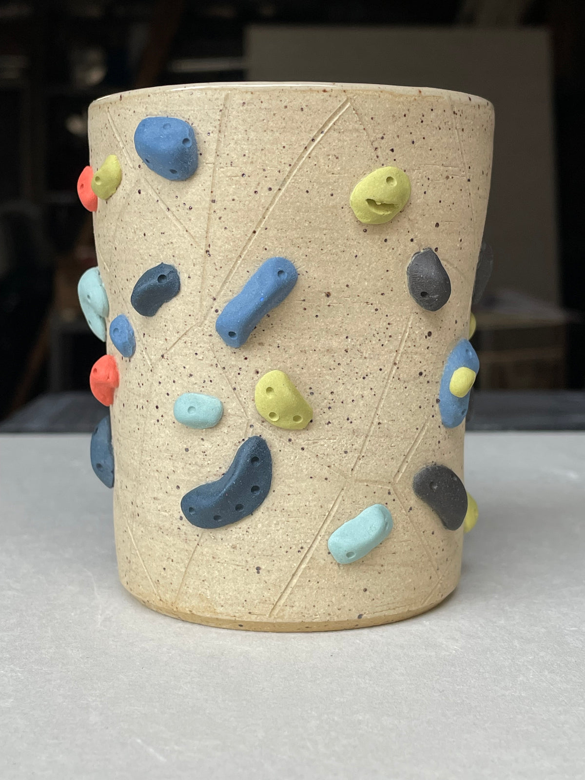 V-shape Cup - Buff Speckled with Hold Handle - Handsculpted
