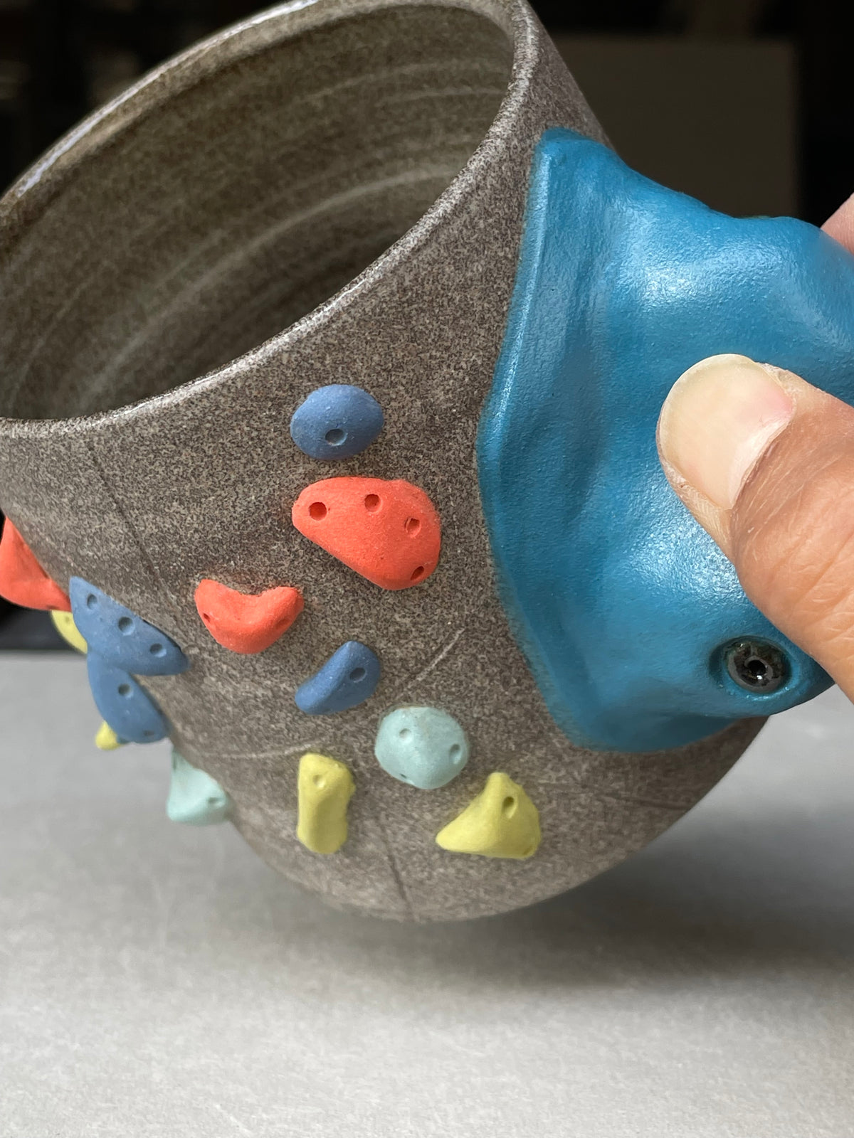 MUTED BLUE Hold Handle - Granite Climbing Cup -Handsculpted