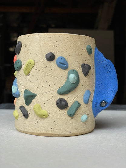 Straight Wall Cup - Buff Speckled with Hold Handle - Handsculpted