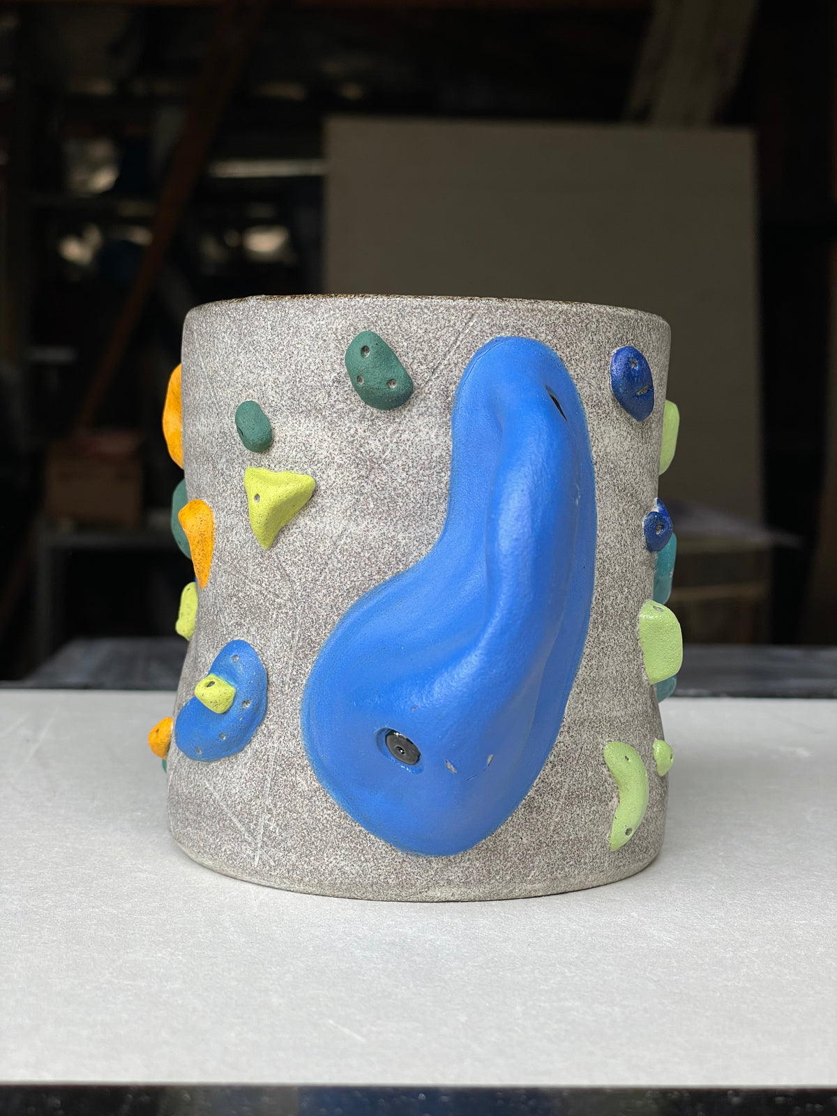 BRIGHT BLUE Hold Handle - Granite Climbing Cup- Handsculpted