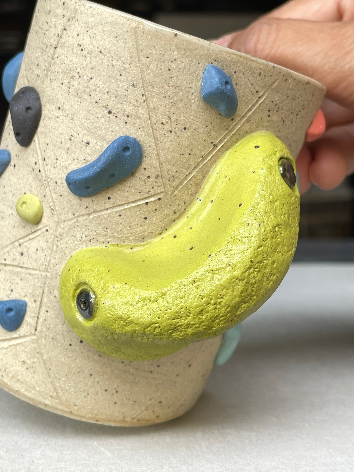 V-shape Cup - Buff Speckled with Hold Handle - Handsculpted