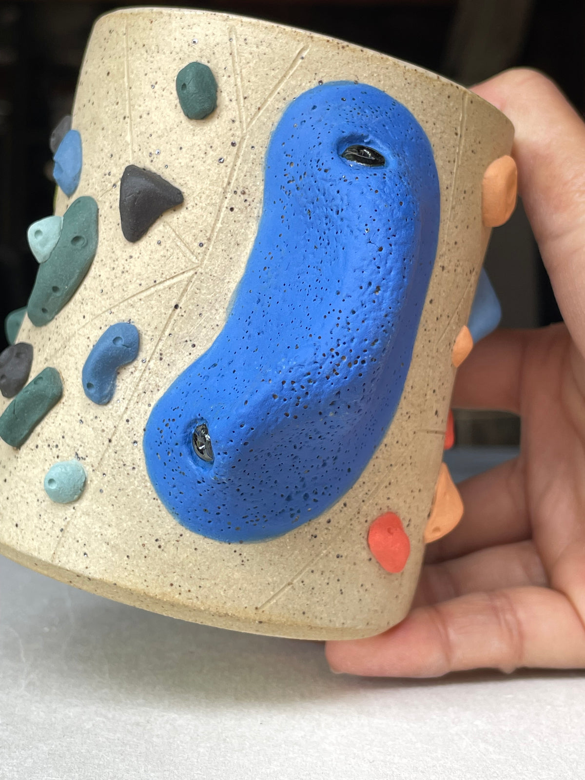 Straight Wall Cup - Buff Speckled with Hold Handle - Handsculpted