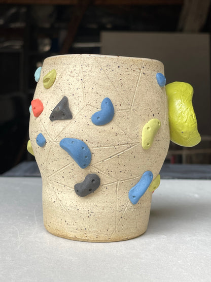 Tapered Tumbler - Buff Speckled with Hold Handle - Handsculpted