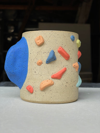 Straight Wall Cup - Buff Speckled with Hold Handle - Handsculpted