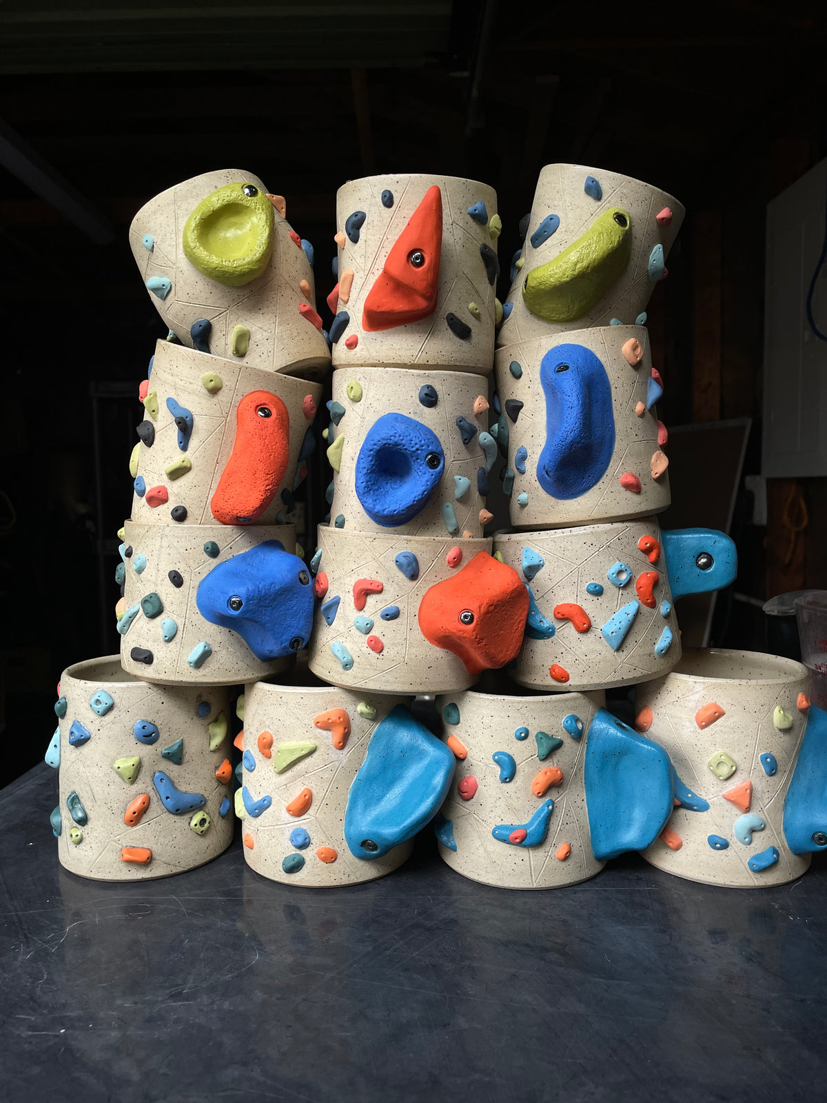 Straight Wall Cup - Buff Speckled with Hold Handle - Handsculpted