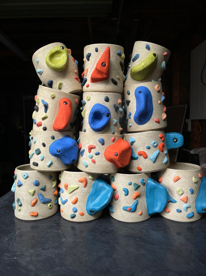 Straight Wall Cup - Buff Speckled with Hold Handle - Handsculpted