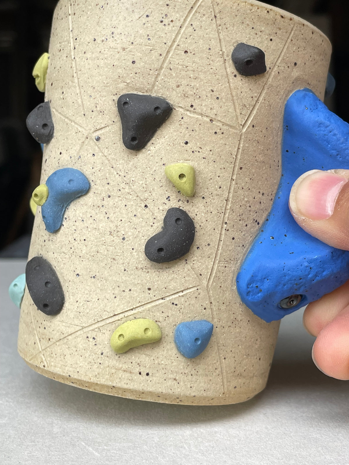 V-shape Cup - Buff Speckled with Hold Handle - Handsculpted