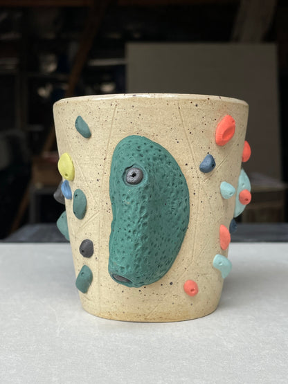 V-shape Cup - Buff Speckled with Hold Handle - Handsculpted