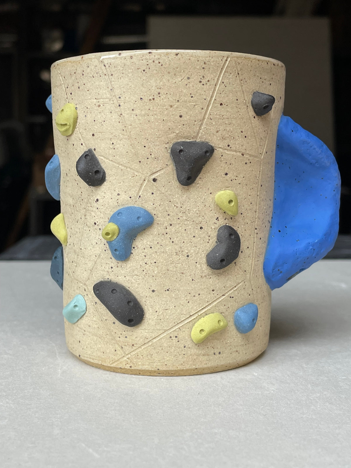 V-shape Cup - Buff Speckled with Hold Handle - Handsculpted