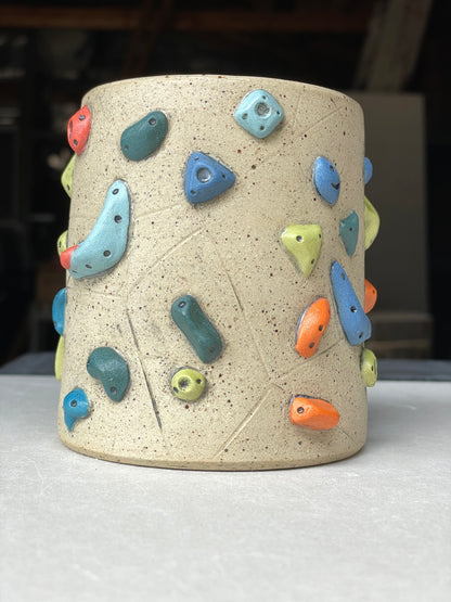 Straight Wall Cup - Buff Speckled with Hold Handle - Handsculpted