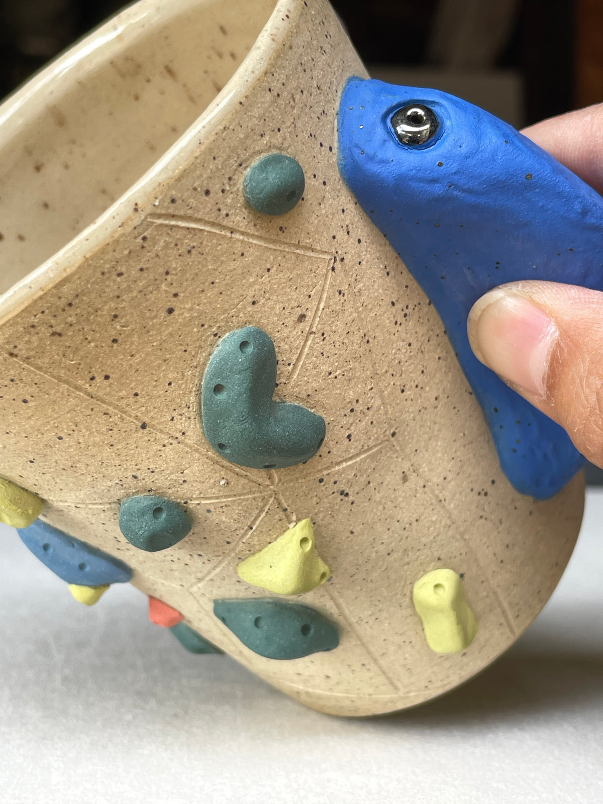 V-shape Cup - Buff Speckled with Hold Handle - Handsculpted