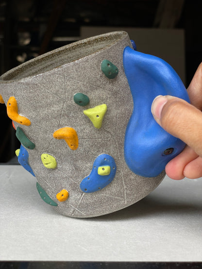 BRIGHT BLUE Hold Handle - Granite Climbing Cup- Handsculpted