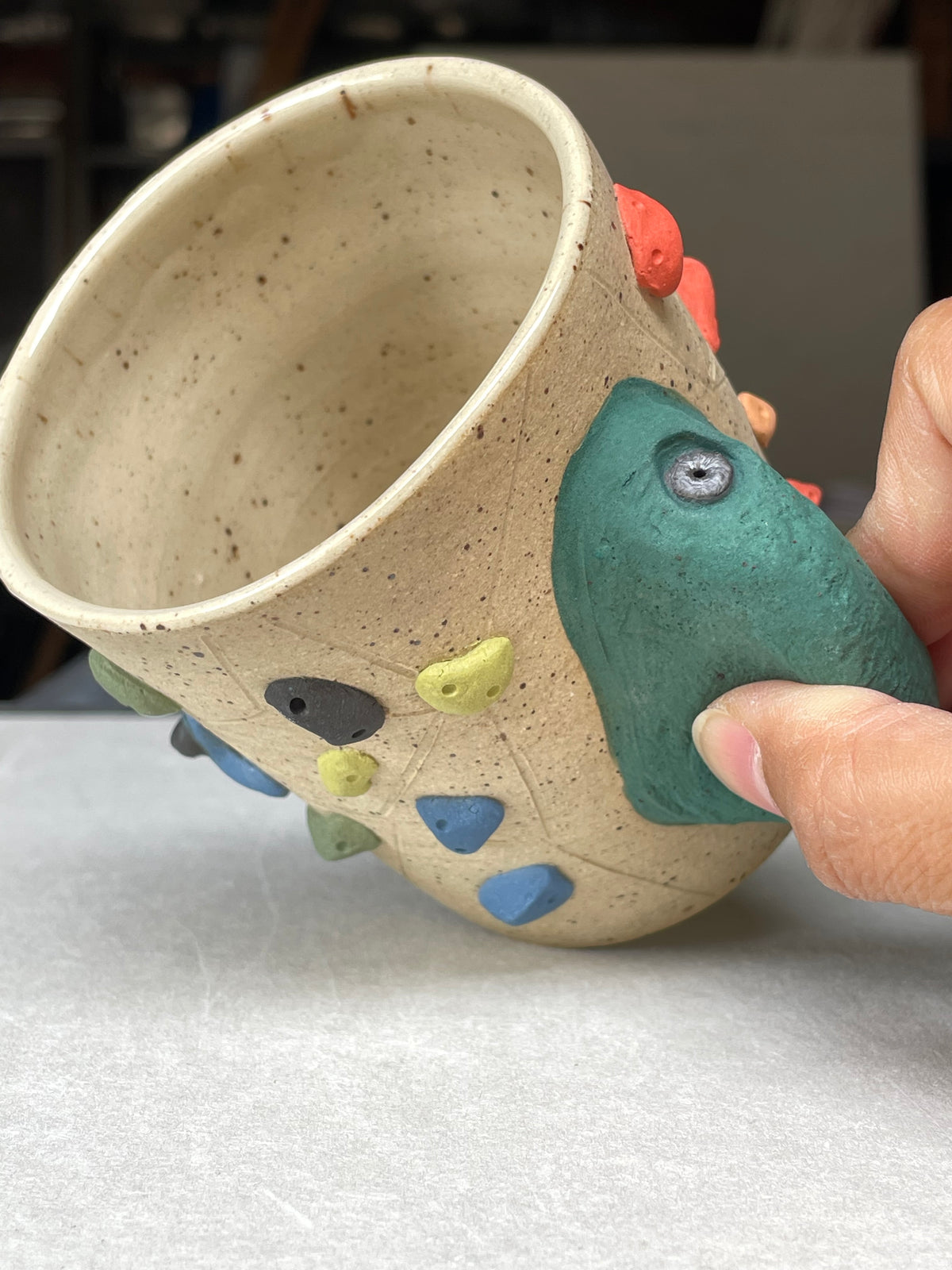 V-shape Cup - Buff Speckled with Hold Handle - Handsculpted