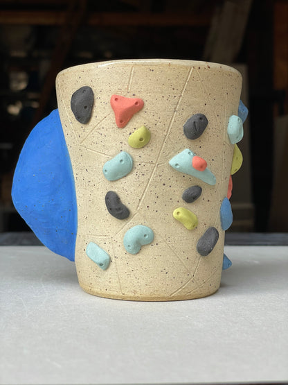 V-shape Cup - Buff Speckled with Hold Handle - Handsculpted