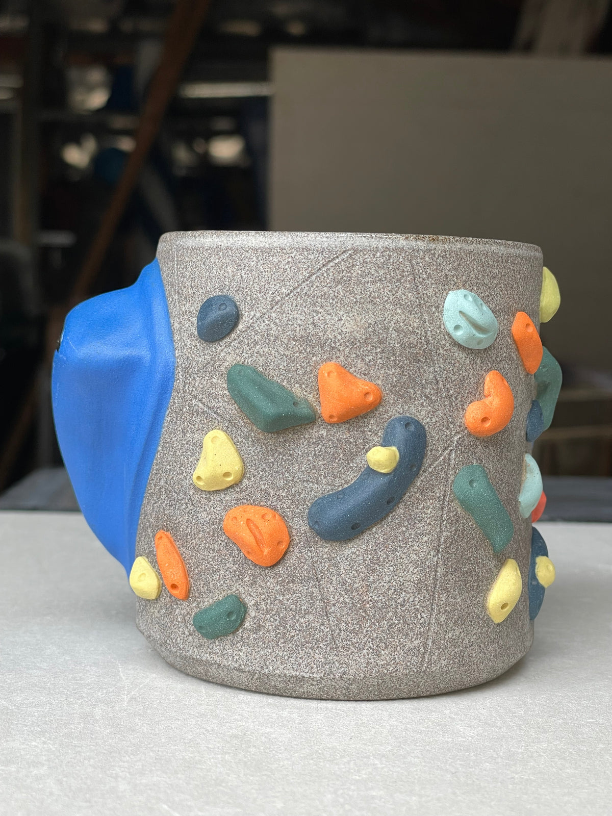 BRIGHT BLUE Hold Handle - Granite Climbing Cup- Handsculpted