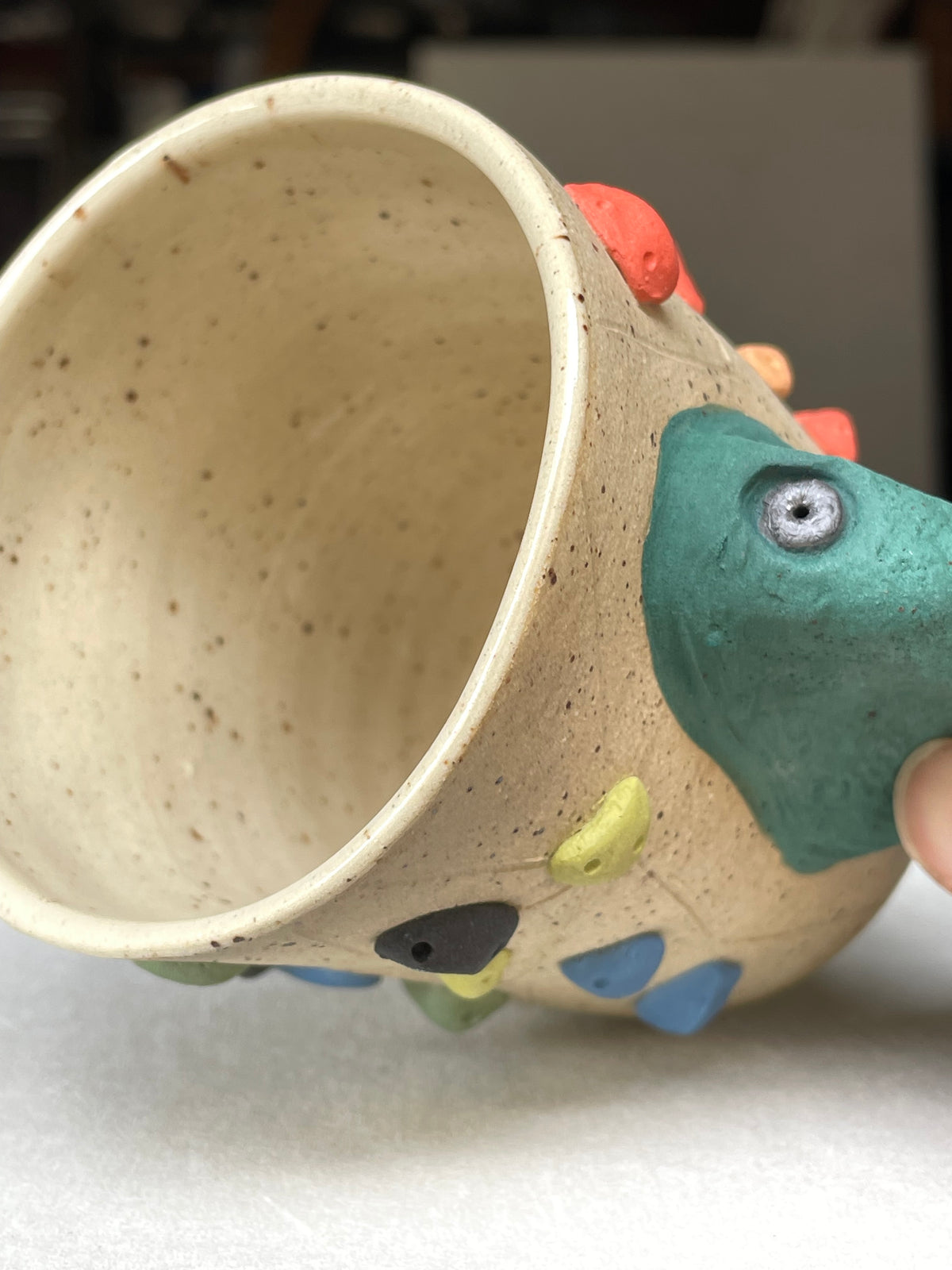 V-shape Cup - Buff Speckled with Hold Handle - Handsculpted