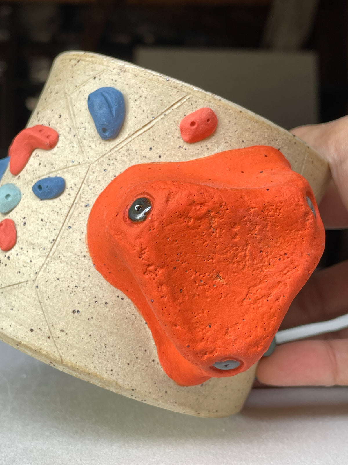 Low Wide Cup - Buff Speckled with Hold Handle - Handsculpted