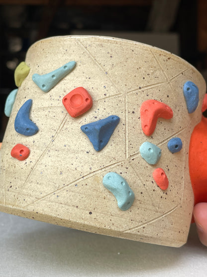 Low Wide Cup - Buff Speckled with Hold Handle - Handsculpted