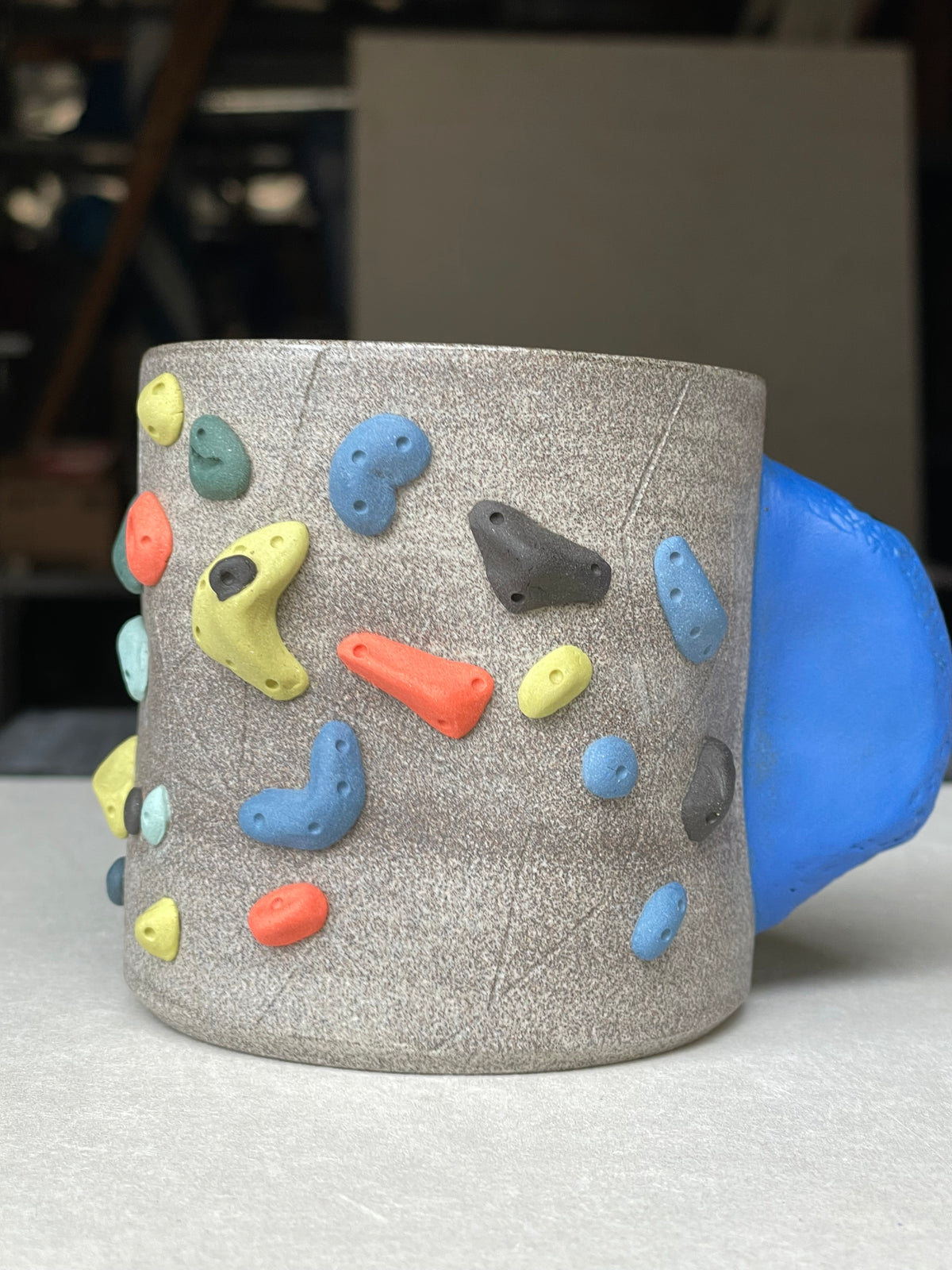 BRIGHT BLUE Hold Handle - Granite Climbing Cup- Handsculpted